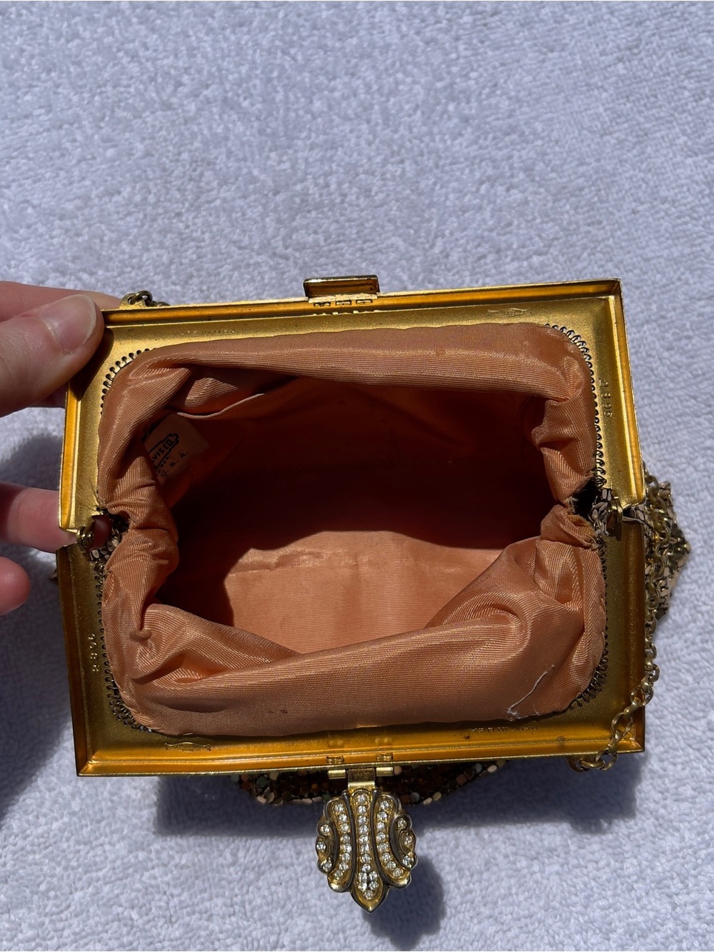 Whiting & Davis Vintage Set Gold Metal Mesh Evening Bag Matching Coin Purse - Picture 7 of 16
